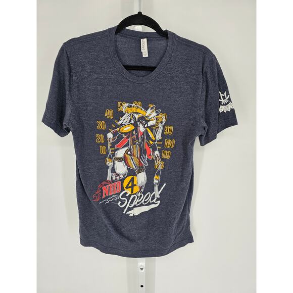 Bella + Canvas Men's Blue Need 4 Speed Native American Short Sleeve T-Shirt Sz M - Picture 1 of 4